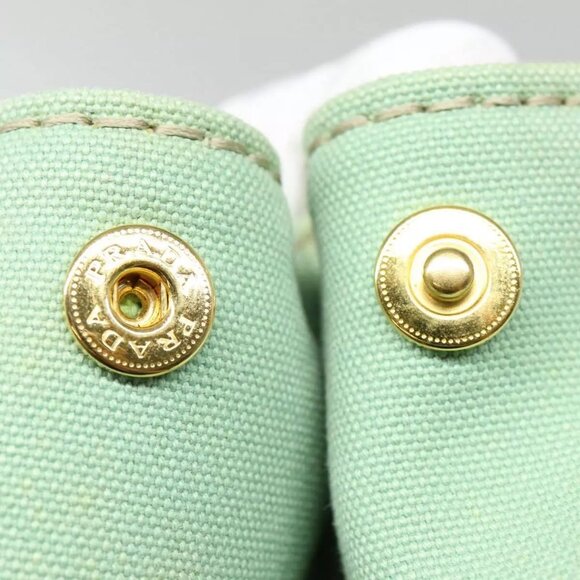 PRADA Canapa GM Hand Bag Canvas Gold Green Auth - Picture 9 of 16